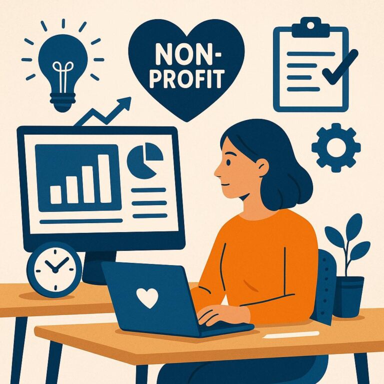 A woman from a non-profit organization generating content for her charity with her laptop