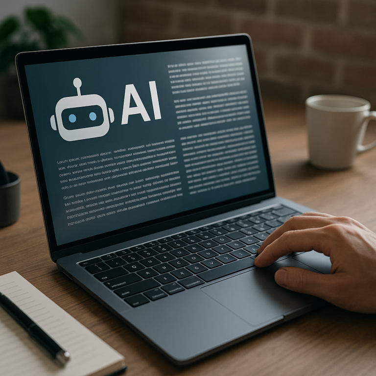 An image of a laptop show with a user producing AI-generated content