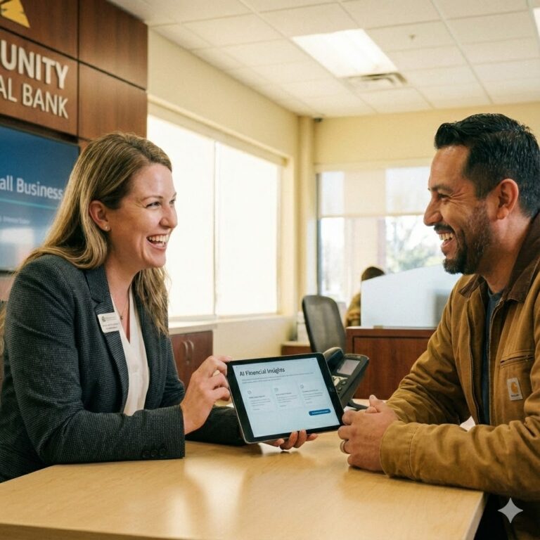 Regional banker with happycustomer